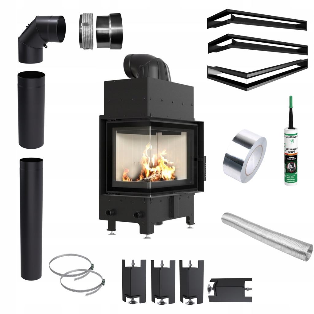 Luft Kamineinsatz KRATKI FLOKI S Links 8kW Rückgewinnung Stahl SET