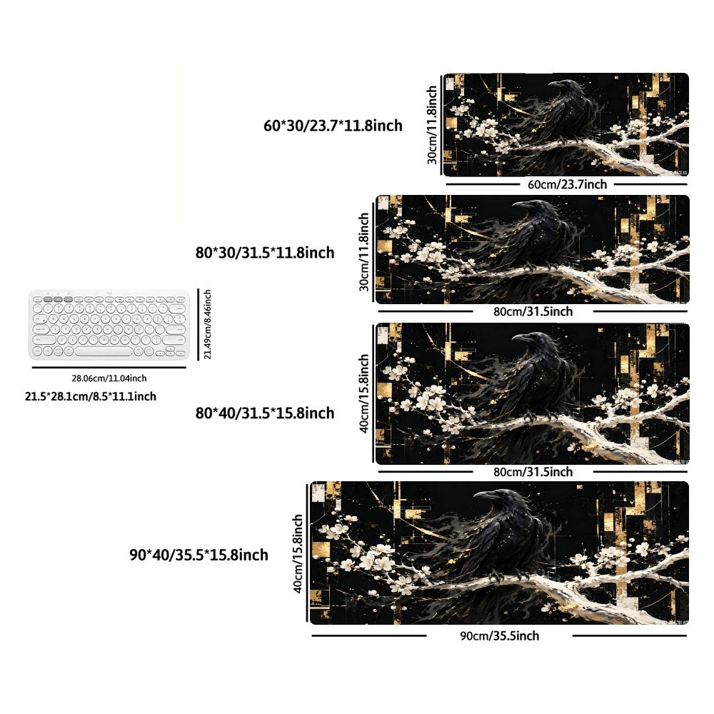 XXL Black Gold Raven Plum Blossom Mousepad Abstract Deskmat Non-Slip Rubber Gaming PC Keyboard Desk Mats Gamer Mouse Mats