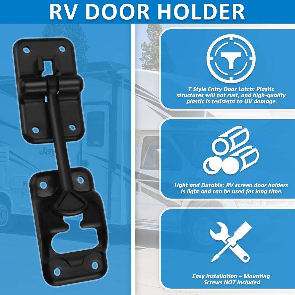 2 Pack T-Style Door Holder Catch 4" Black for Latch Holder Camper Trailer Ca