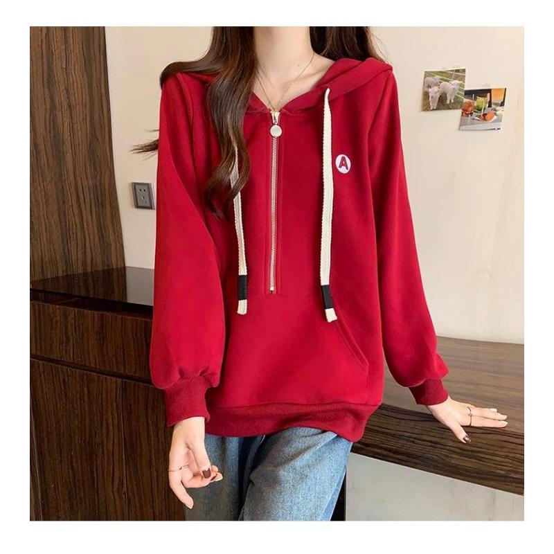 Style Autumn Korean Printed Jacket Casual Loose Versatile Hooded Sweatshirt for Women