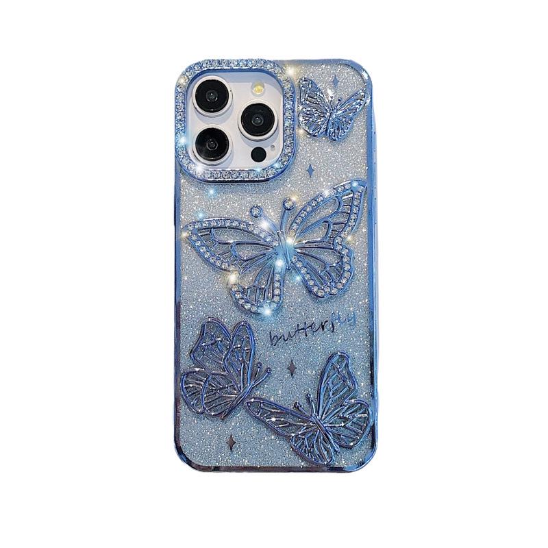 Butterfly Diamond Soft Rubber Phone Case for iPhone 15/16 Pro Max Full Coverage