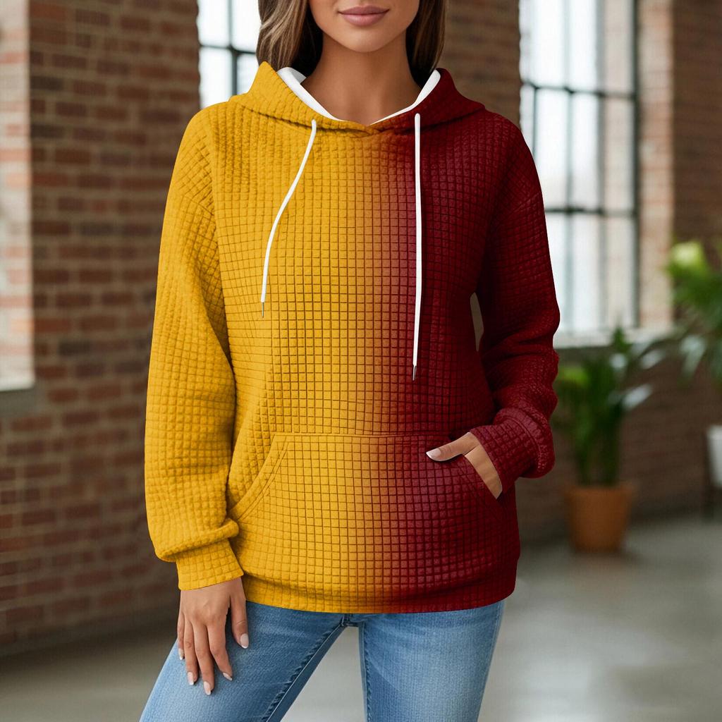 Sweat à capuche en tricot pour femme, Pull à manches longues avec poche, Coupe décontractée, Sweat-shirt pour le quotidien/l'extérieur