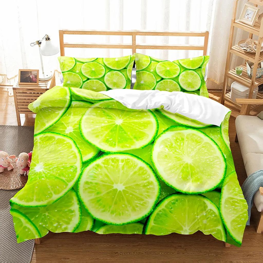 Lemon Duvet Cover Set Fresh Fruit Pattern Comforter Cover Double Single King Size For Kids Teens Adults Bedding Set Quilt Cover