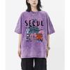 Seoul Beautiful Scenery Printed Washed T-Shirt Female Breathable Cotton Cool Tee Shirt Summer Snow Wash Clothing