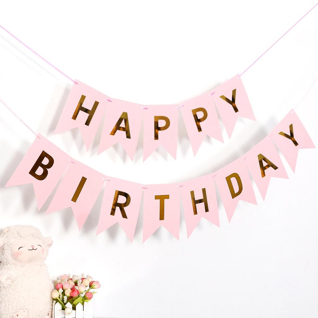 Happy Birthday Streamers Hot Stamping Dovetail Pull Flag Living Room Garden Mall Cafe Children Birthday Party Decoration Banners
