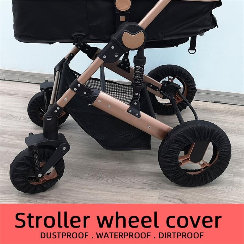 Pack of 2pcs Wheel Cover for Baby Strollers, Dustproof Case Easy To Install Pushchair Accessories Black Protectors