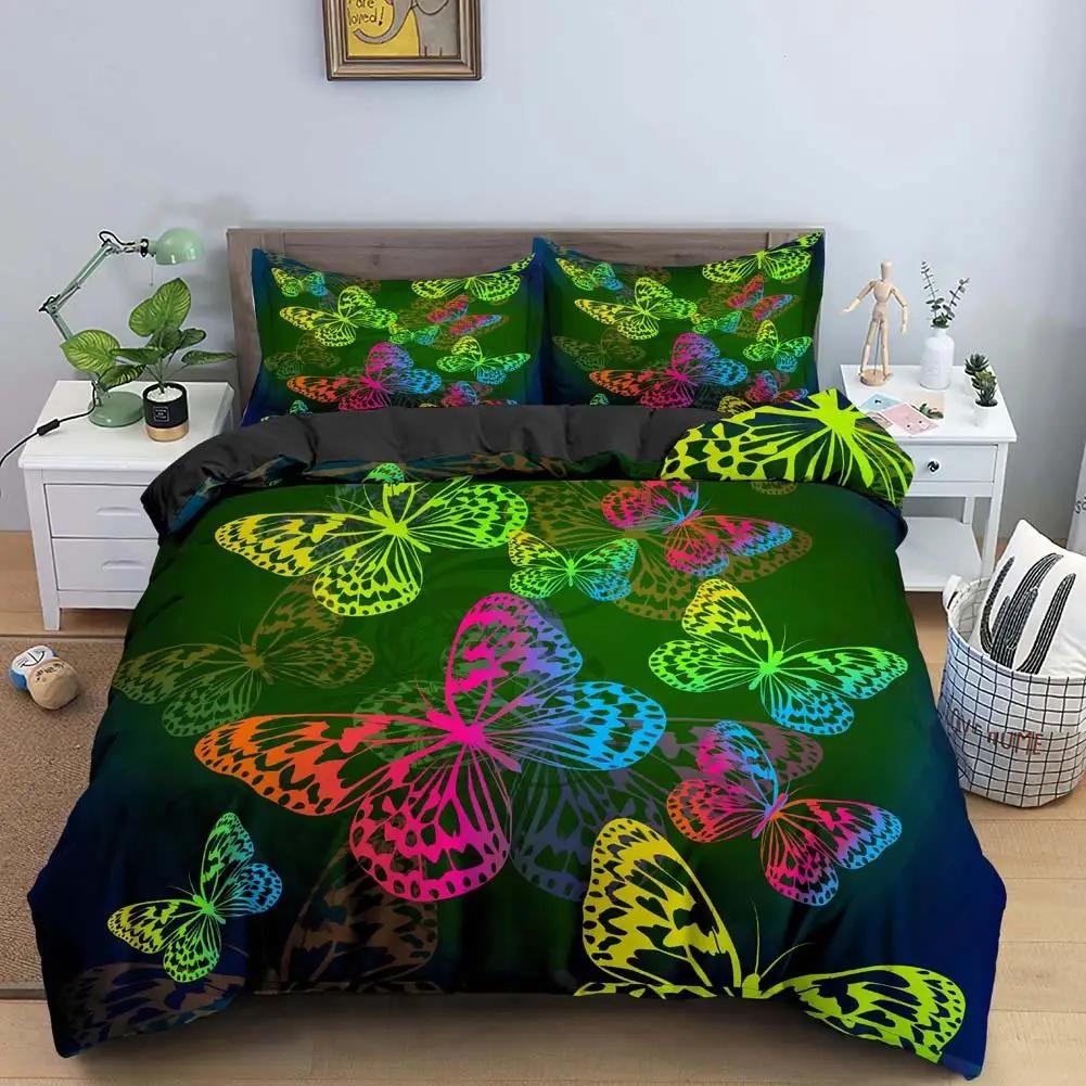 Butterfly Duvet Cover Set Colorful Butterfly Heart Shape Comforter Cover Spring Fresh Style Animal Polyester Bedding Set Girls