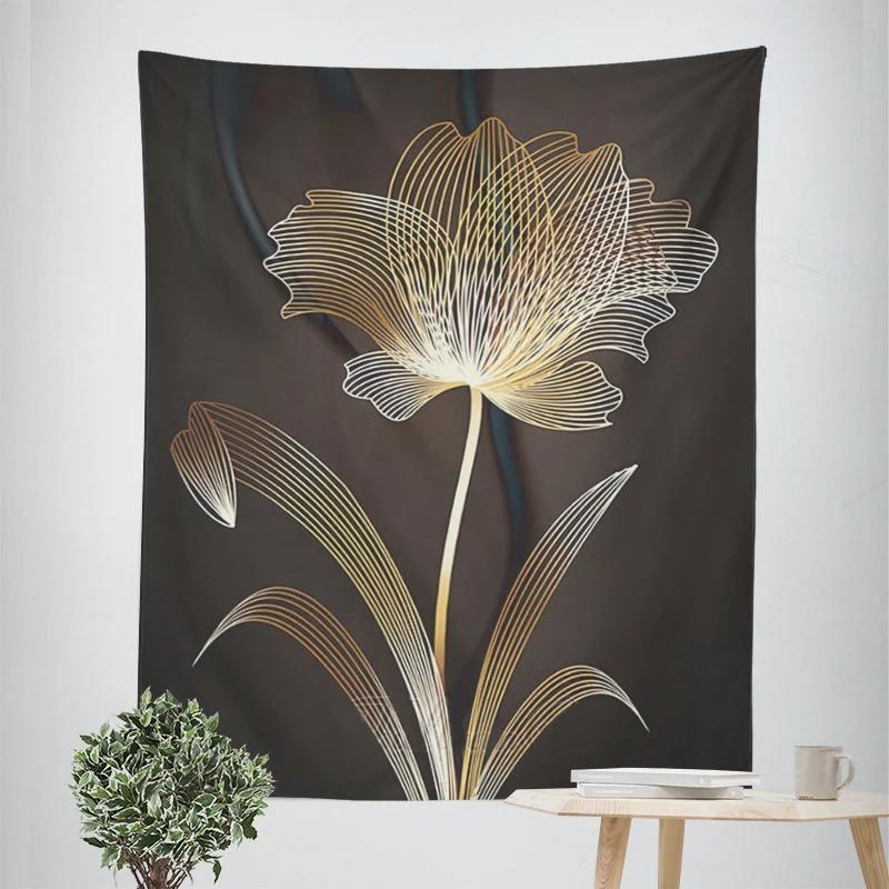 Simple Golden Floral Decorative Tapestry Home Wall Decor Office Living Room Tapestry
