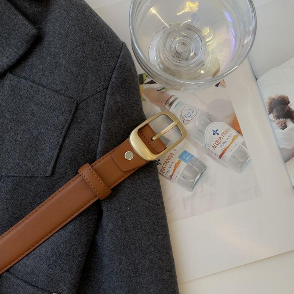 Gold Thin Belt Jeans Decor Square Buckle Belt Elegant   Daily