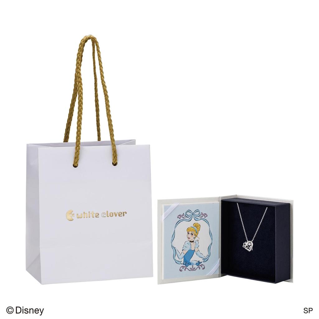 White Clover Cinderella Dancing Stone Disney Sterling Cubic Heart Glass DISS002RD Necklace, Princess, Silver, Zirconia, Shape, Slipper, Silver,