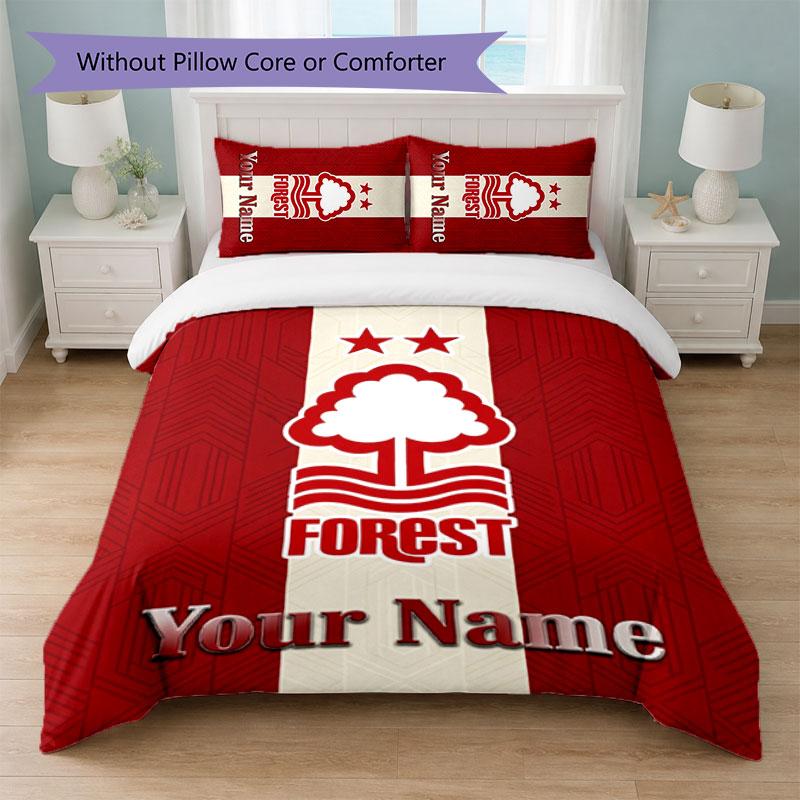 Nottingham Forest FC Custom Name Text Bedding Set 1 Duvet Cover+2 Pillowcases Soccer Logo Personalized Gift For Special Occasion Bedroom Decor
