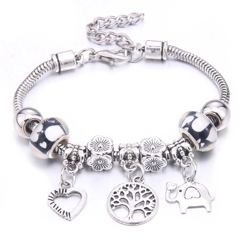 New Charm Bracelet & Bangles Jewelry White Butterfly Crown Beads Bracelets Brands Bracelets Fit Women Girl Friendship Gift
