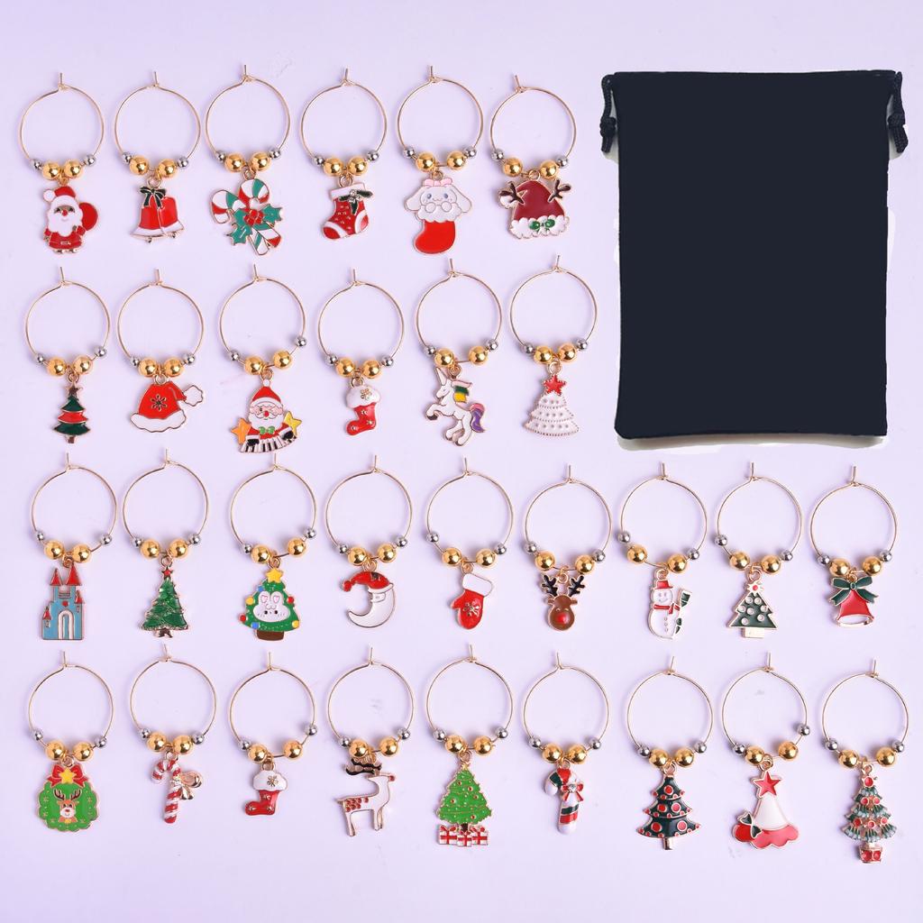 Foreign Trade Christmas Wind Red Wine Glass Identification Circle, Mixed Set Party Jewelry Wholesale, Ocean Wind Letter Series