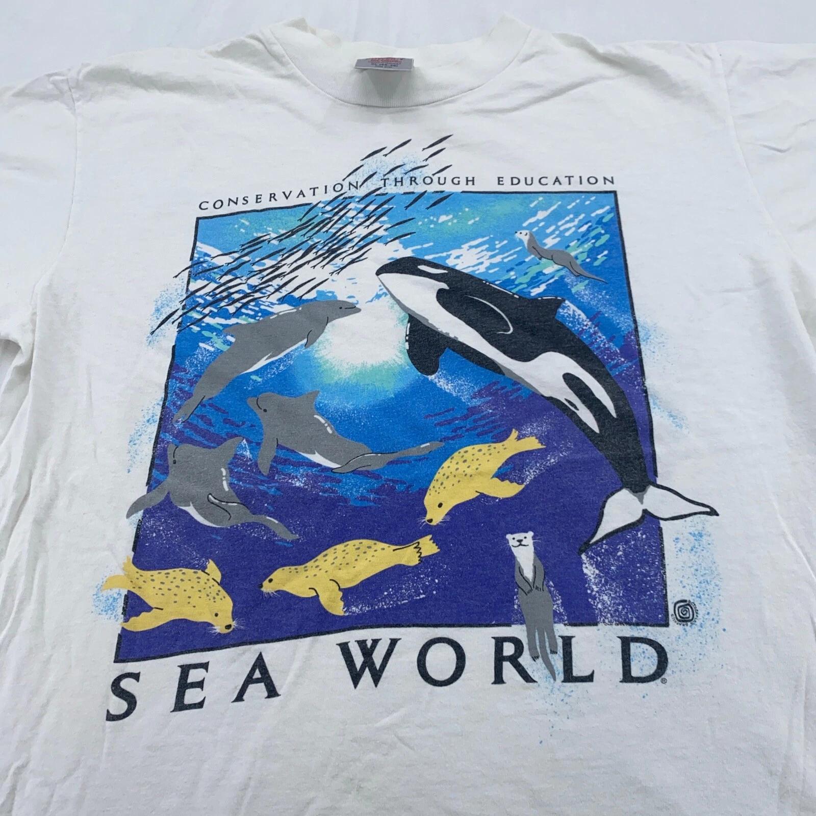 vintage 90s SEA WORLD WHALES DOLPHINS T-Shirt LARGE 3XL