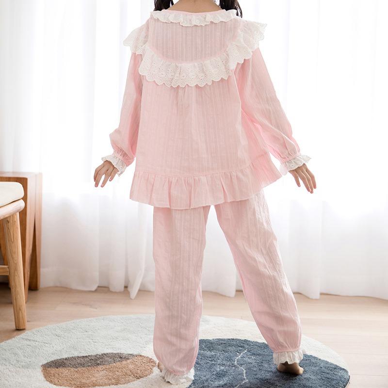 Kinderpyjama Frühling und Herbst Dünne klimatisierte Hauskleidung Mädchenanzüge Prinzessinnenstil Große Kinderbaumwollanzüge