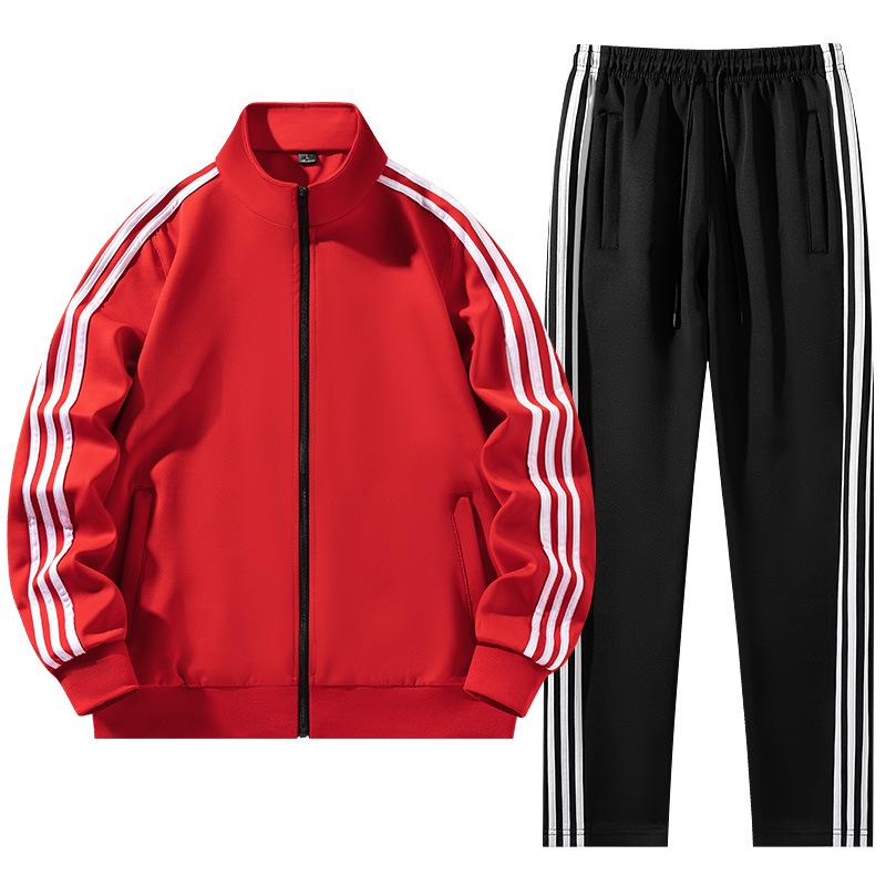 Unisex S-6X Three Stripe Casual Sportswear: Loose Jacket & Long Pants Two-Piece Set