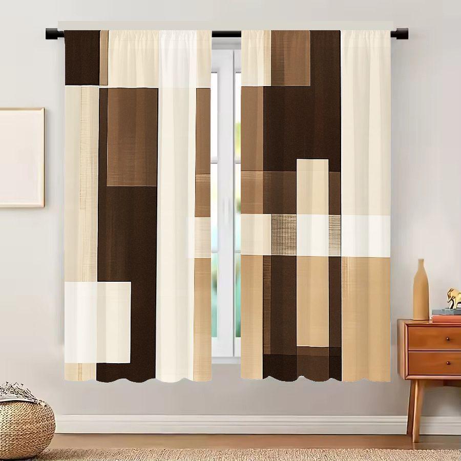 2PCS Digital Printed Curtains with Warm Brown Plaid Design, Stylish Window Drapes for Living Room Bedroom Home Decoration