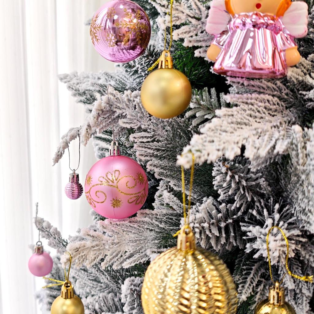 72-Piece Christmas Tree Decorations Set: Houses, Gift Boxes, Snowmen, Sleigh, and Painted Plastic Ornaments