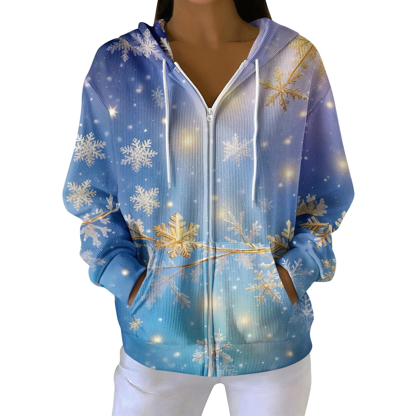 

Женская повседневная модная вязаная толстовка с длинными рукавами и застежкой-молнией, с рождественским принтом M