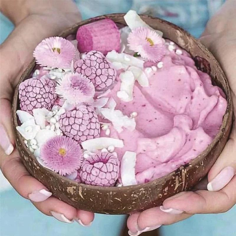 Natural Coconut Bowl 12-15cm Handmade Wooden Tableware Wood Spoon Dessert Fruit Salad Mixing Rice Ramen Bowl Kitchen Dinnerware