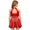 Kids Girls Stage Performance Set: Shiny Sequin Tiered Backless Crop Top & Metallic Ruffled Skirt for Dance Shows