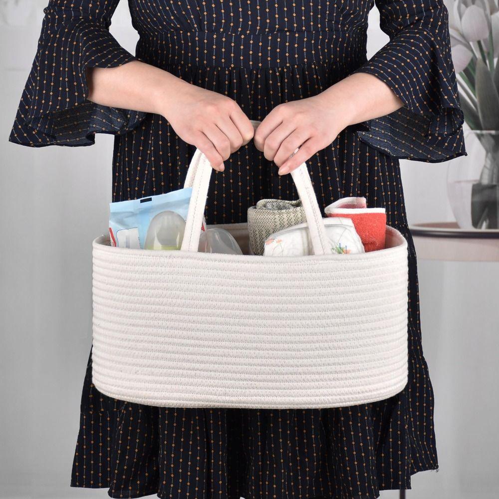 Durable Large Capacity Nappy Organiser Cotton Rope Woven Storage Basket Portable Detachable Diaper Storage Bag for Newborn