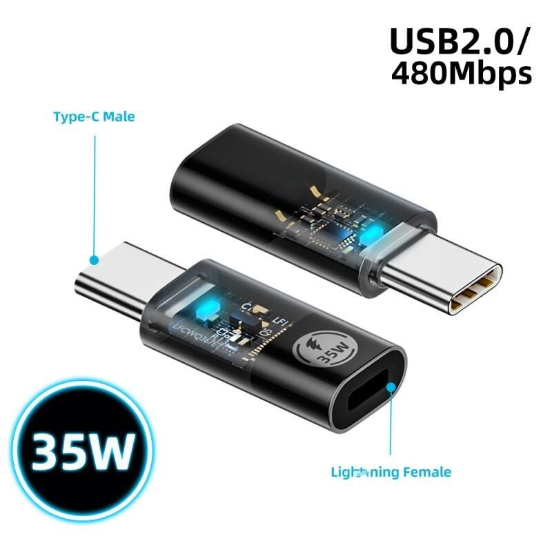 

HdoorLink Прозрачный адаптер PD240W USB4.0 40 Гбит/с Type C - C 8K@60 Гц 5A для быстрой зарядки iPhone 16 15 14 Mac Pro Samsung Galaxy Lightning Female to Type-C Male