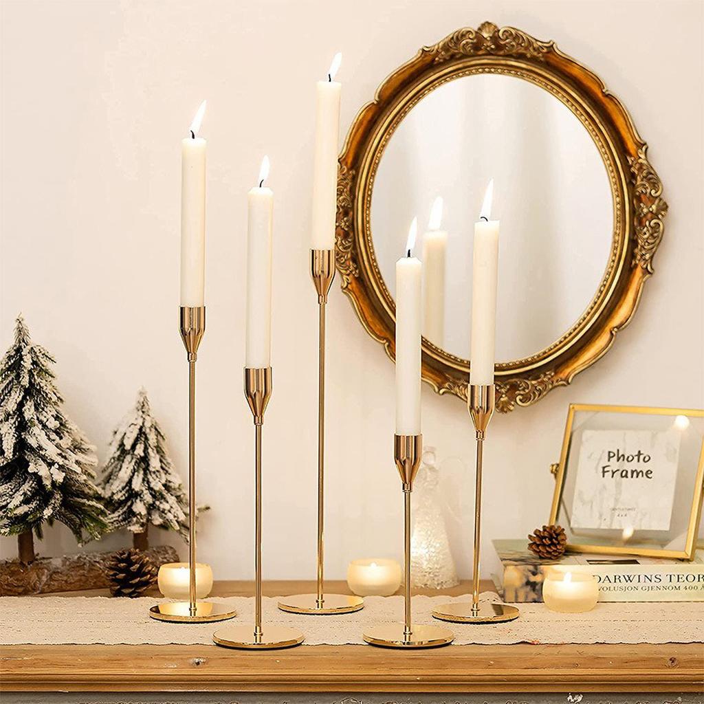 Gold Metal Pillar Candle Holder for Candles for Candles, Table Design Candlesticks Tabletop Decorative Home Dining Centerpiece