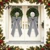 Holiday Wreath Ornament Black White Striped Ribbon Farmhouse Style Front Door Wedding Party Garland Tie Weatherproof Decorative Bow for Ribbon