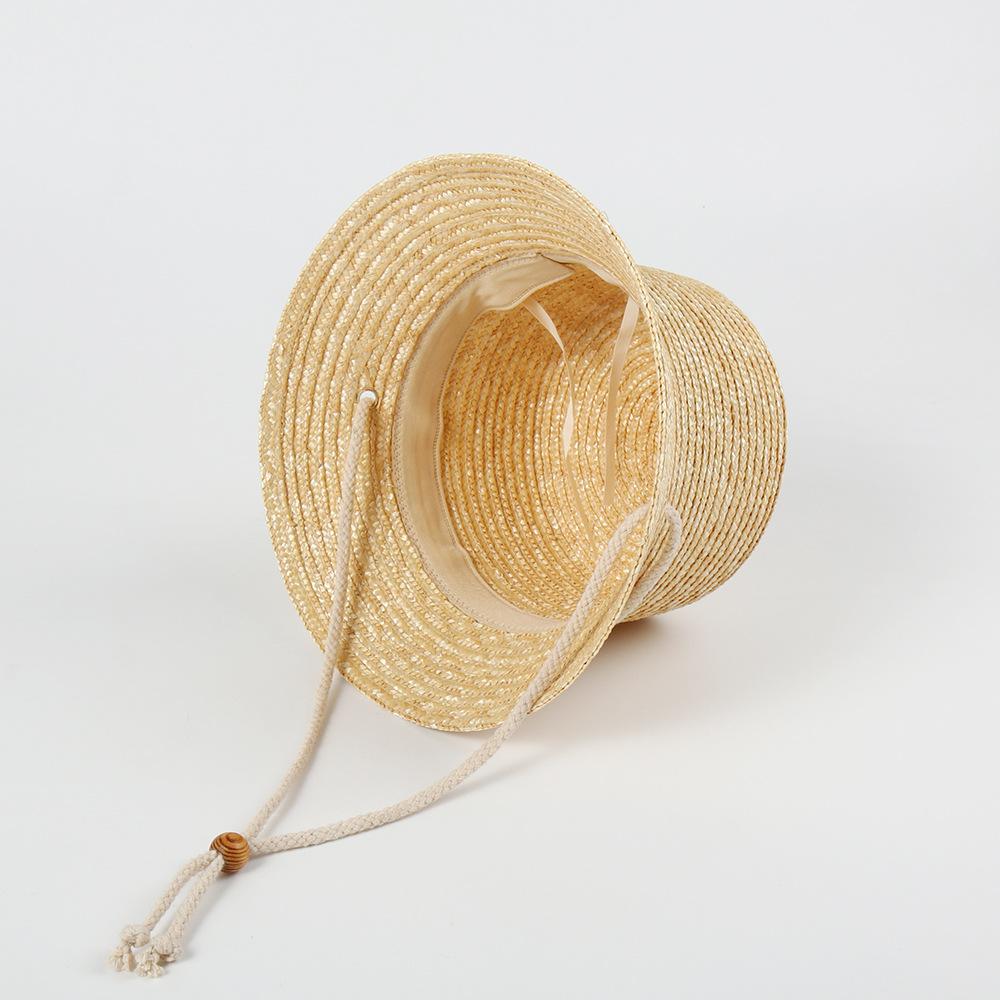 European and American fashion windproof rope straw straw hat spring and summer sunshade bucket hat beach vacation sunscreen basin hat with chin rope