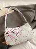 Trendy Cherry Blossom Print Shoulder Bag, Corduroy Underarm Bag for Daily Casual Use