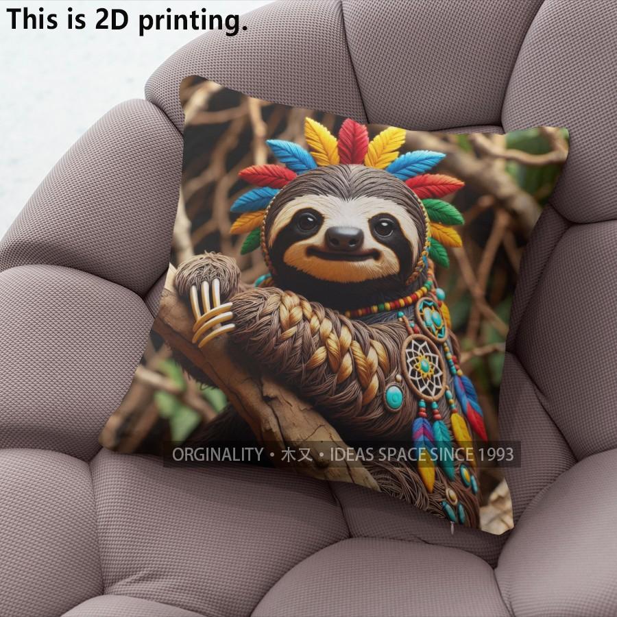 Bohemian Sloth Print Pillow Covers Pattern Cushion Cover Suitable for Sofa Bedroom Car Pillow Cover