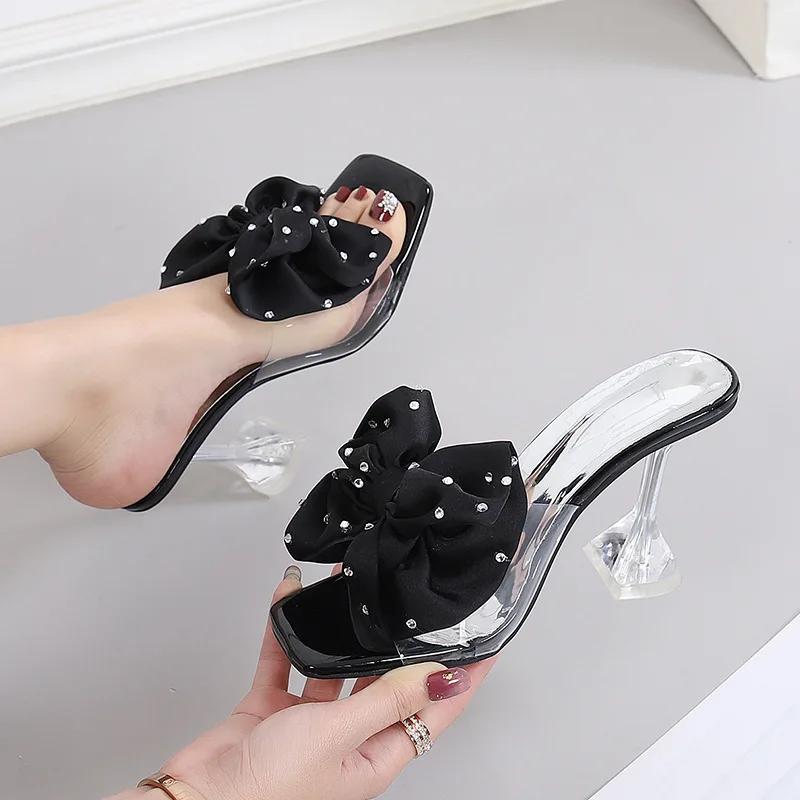 2025 Summer High Heels Women Modern Sandals Flowers Shoes Brand Ladies Sandals Party Thin Heel 10cm Black Blue Plus Size 42 D261