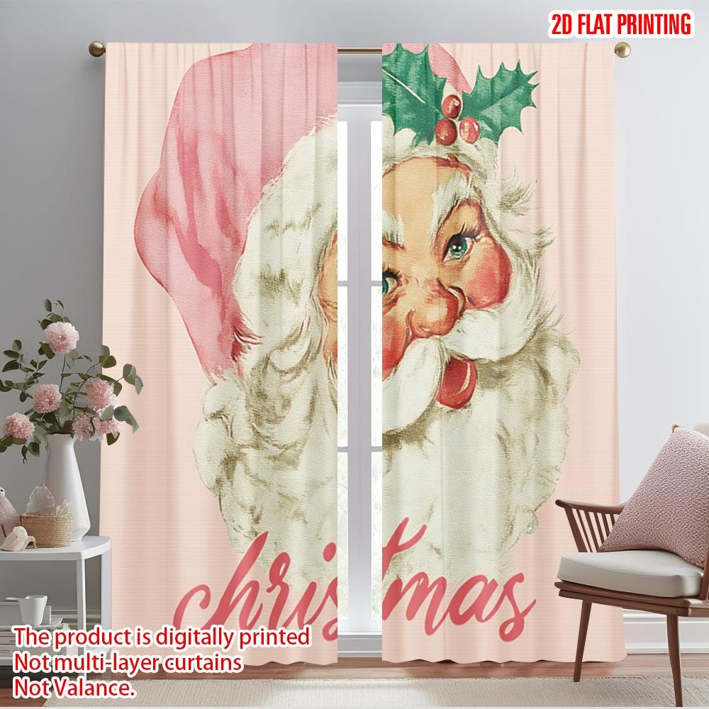 

2pcs,2D plane printing Creative Curtains Pink Santa Versatile 100% Polyester (without rod) Versatile All Use for Bedroom, 52.50×116.00 CM 2pcs