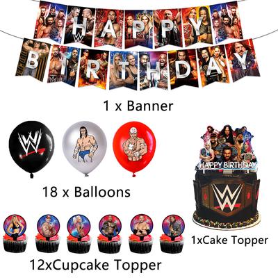32 stuks Worstelen Feestdecoraties Set Inclusief Banner, Taarttopper, Ballon
