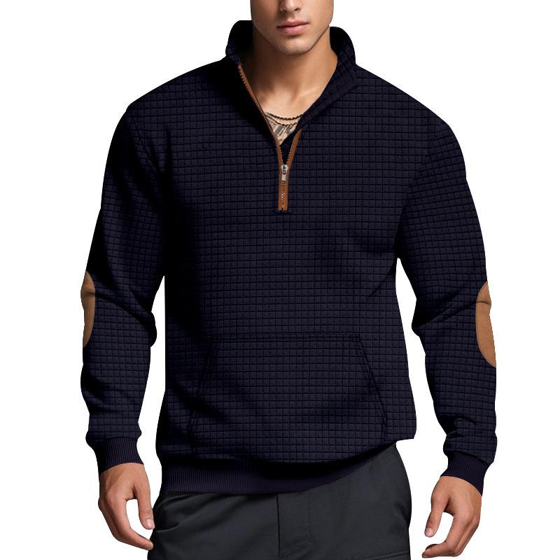 

Fashion Men s Autumn and Winter Sweater Jacquard Small Square Zip Collar Casual Loose Jacket Men s Tops XXXL темно-синього кольору