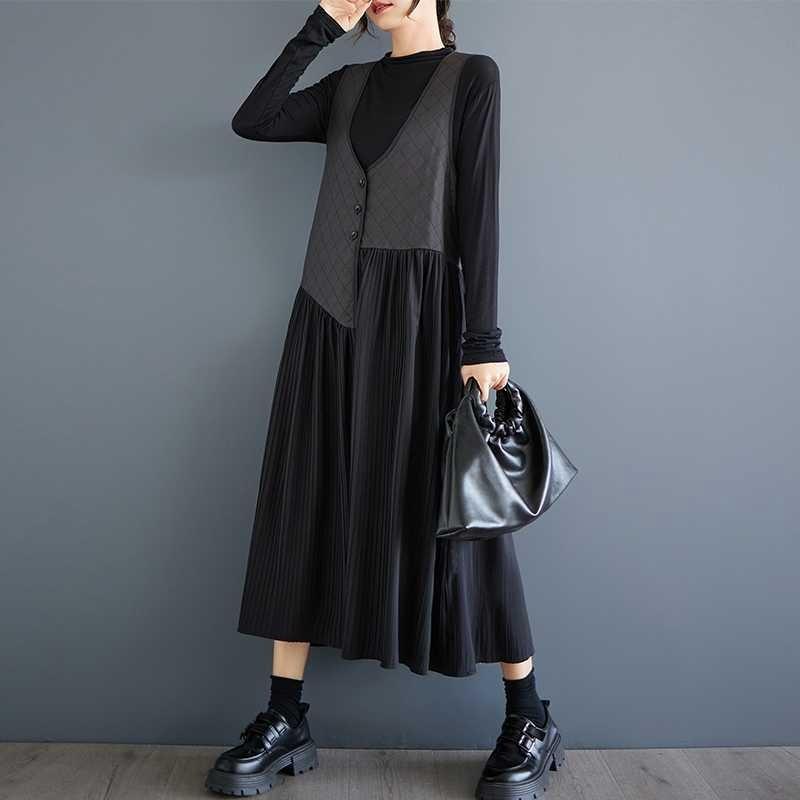 Niche Design Irregular Splicing V-neck Fashion Temperament Versatile Sleeveless Dresses