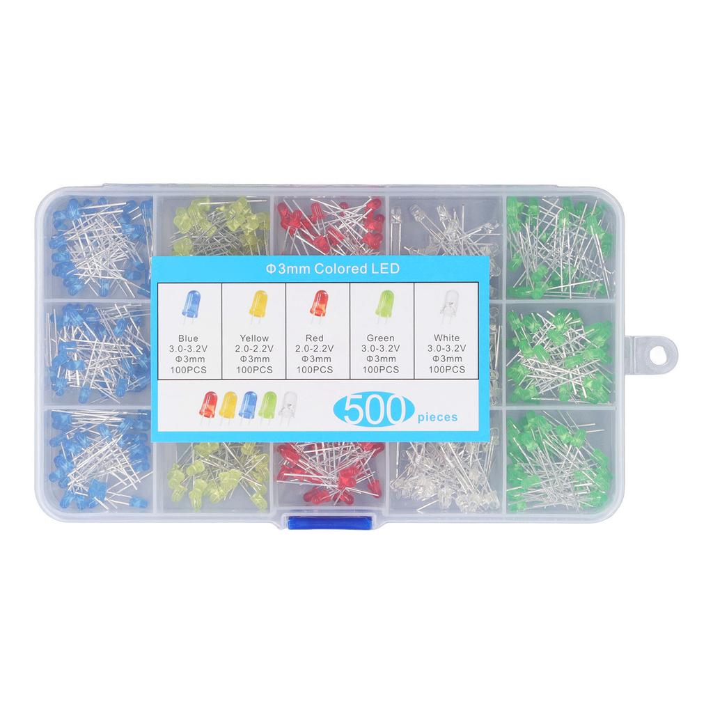 500 buc LED 3mm Diode Emițătoare de Lumină 5 Culori Roșu Galben Albastru Verde Alb Lampă LED Diode Emițătoare