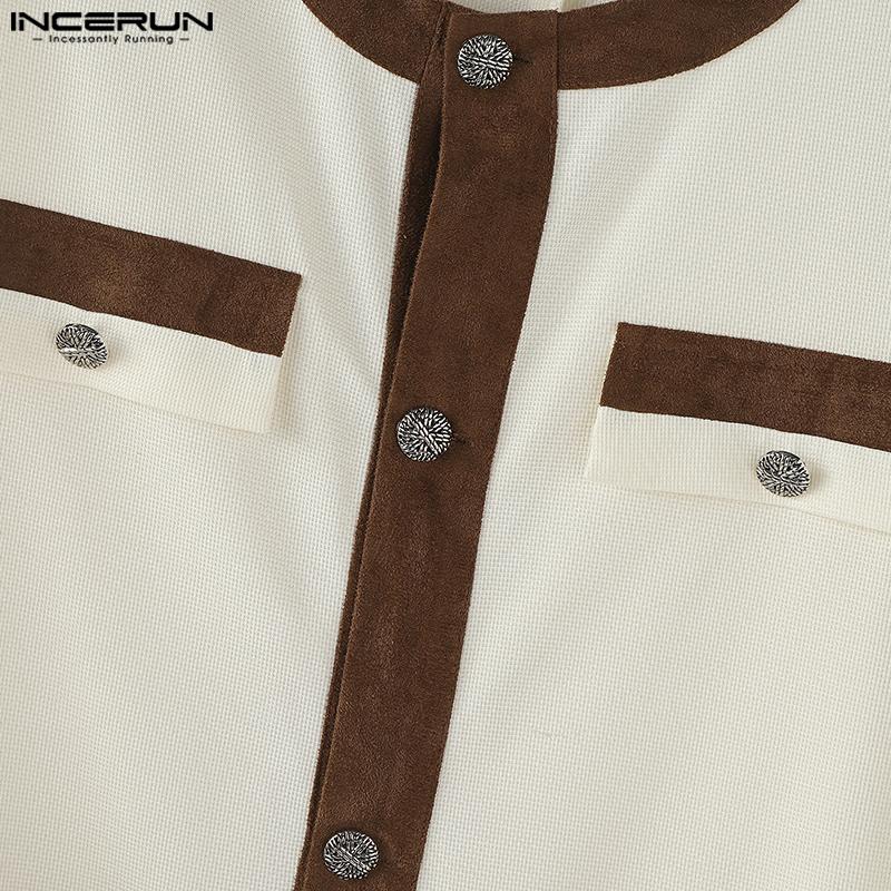 INCERUN Autumn Men Long Sleeve Casual Stitching Buttons Texture Jackets Coats