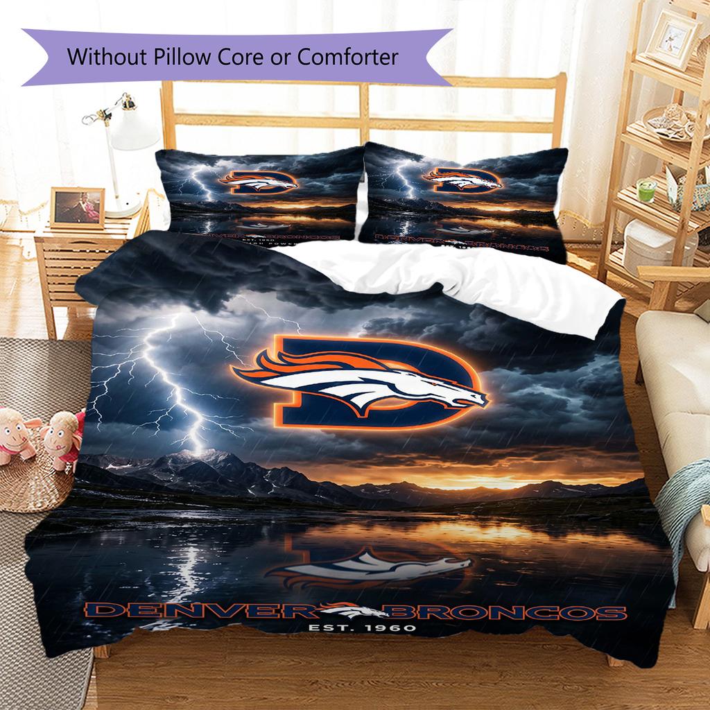 Denver Broncos Pattern Bedding Set Quilt Cover Pillowcase Home Decor Gift (1 * duvet cover + 2 * pillowcase, without core)