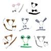 Cat/Mouse/Dog/Cow/Leopard/Frog/Tigeres Costume Set Ears Headband Tail Bow Kid Halloween Christmas Animal Cosplay Props