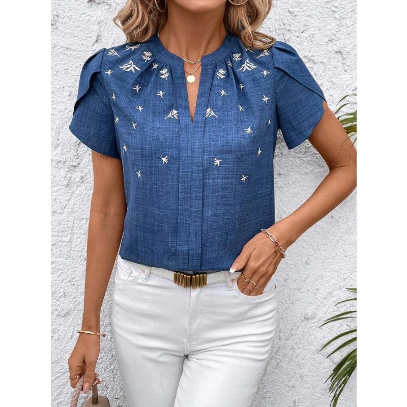Women Short Sleeve Blouses Summer V Neck Casual Print Office Lady OL Street Personality Shirts Blusas Elegant Finas Para Mujer