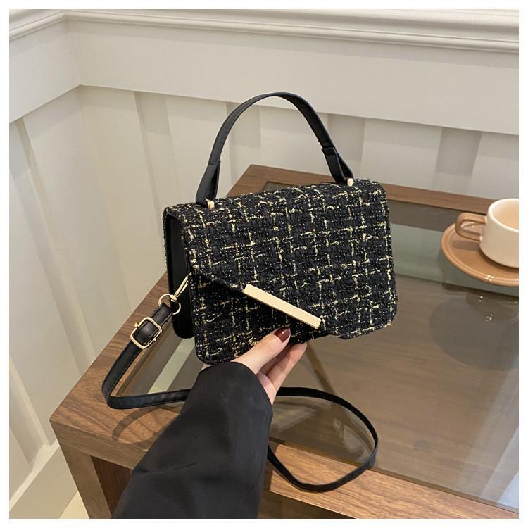 Simple Woven Plaid Texture Diagonal Buckle Women Small Square Bag Casual For