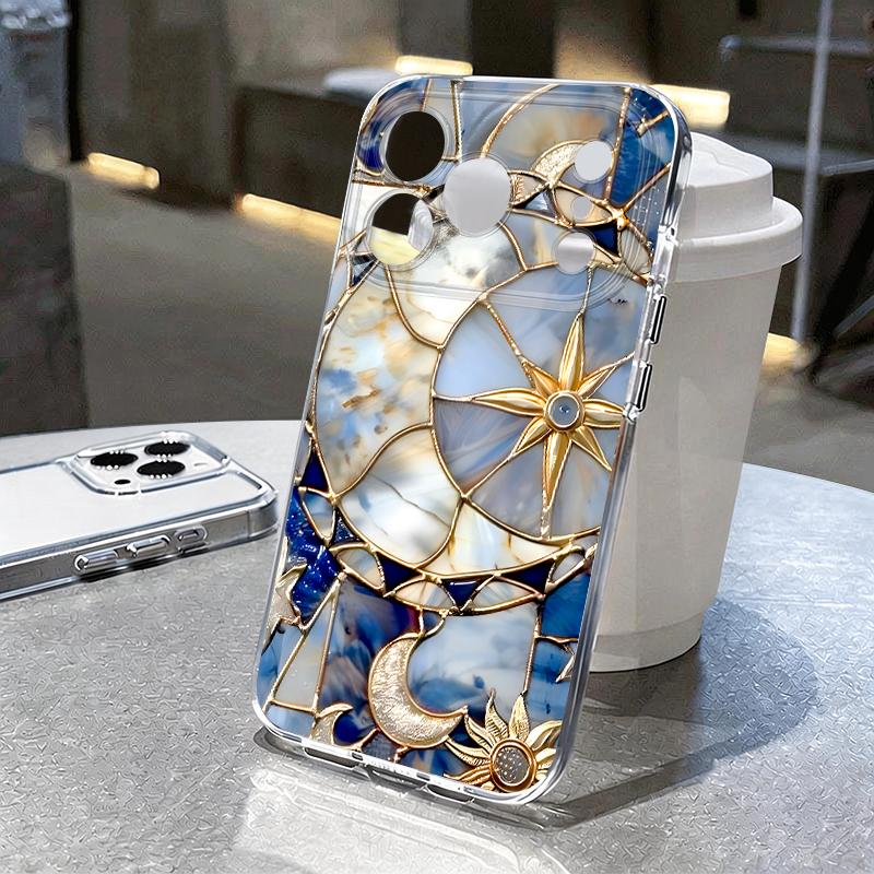 Vintage European Style Phone Case For iPhone 17 Pro Max Coque iPhone 16 15 14 13 Pro Max 11 Clear Silicone Soft Cover Moon Stars