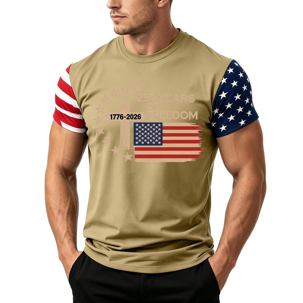 Men's Independence Day Flag Print Short Sleeve T-Shirt, Loose Casual Daily Summer Tops