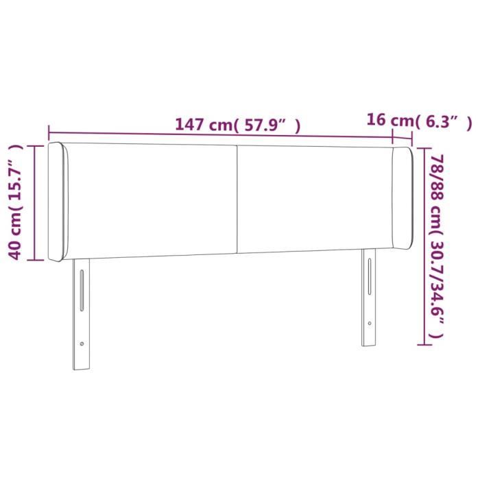 3122956 vidaXL LED Headboard Black 147x16x78-88 Cm Fabric