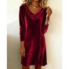 JPNTKY Fashion Autumn Winter Solid Color Print  U-Neck Long Sleeve Casual Dresses