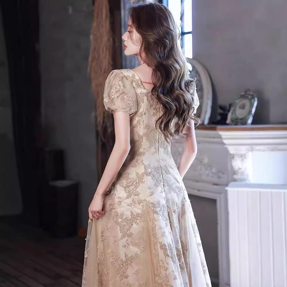 Banquet Evening Dress Women's 1011 New High-end Champagne Adult Dress Skirt Niche Host Art Test Performance