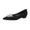 French rhinestone pearl thick heel pointed single shoes women's 2025 new Huizhou women's shoes soft leather comfortable shallow low heels
