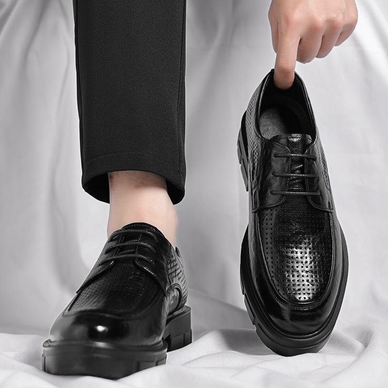 Herren Innenhöhenerhöhung 10CM Lederschuhe Handkratzer Businesskleid 8CM Low-Top Schnürschuhe Dicksohlen Britisch Atmungsaktiv Einteilig